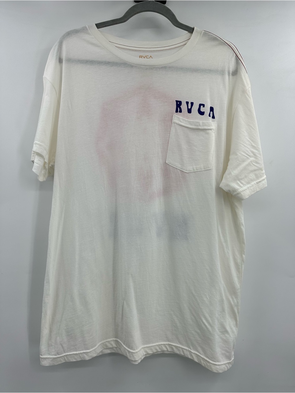 RVCA Men’s Cream Short Sleeve Pocket Tee with Navy Logo